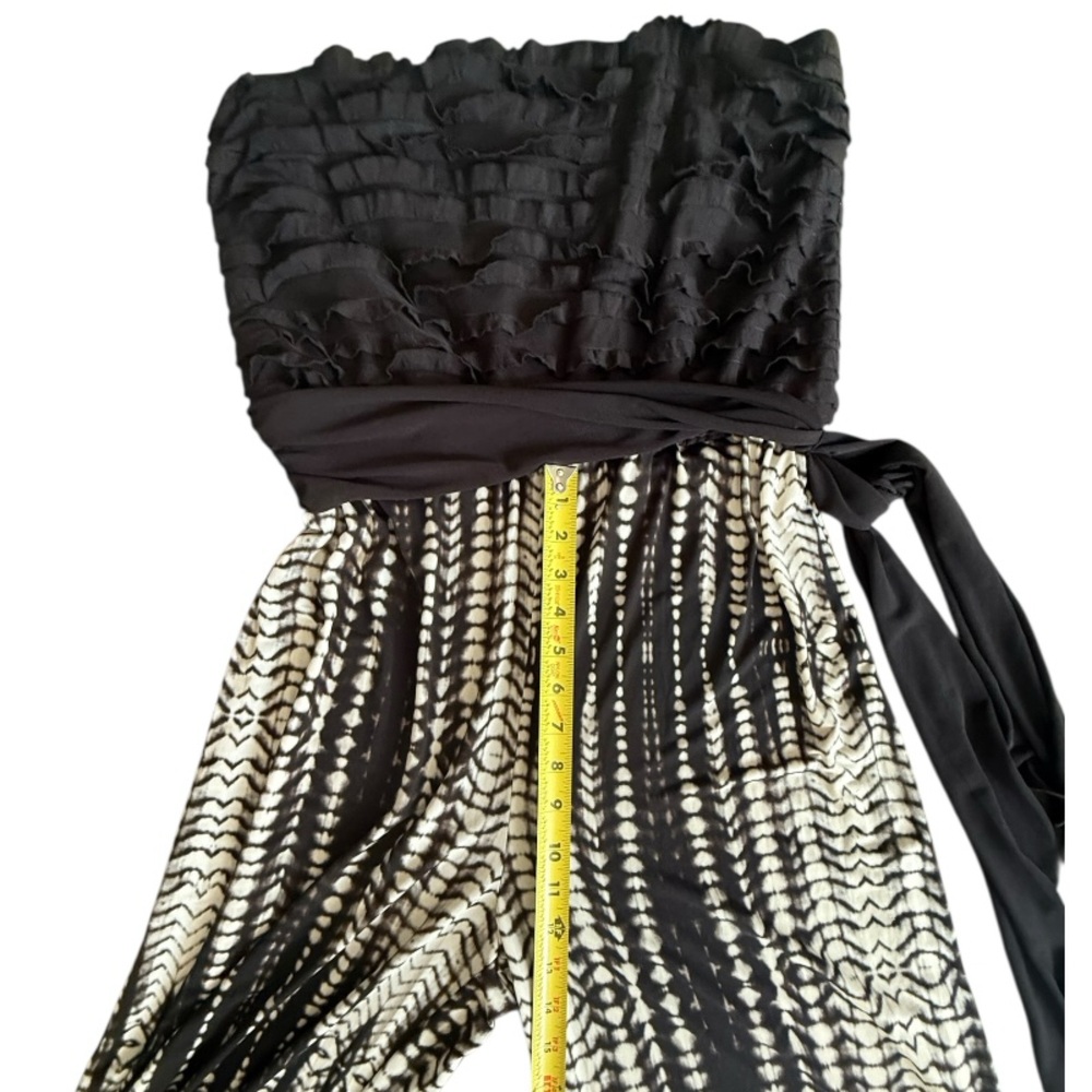 Women’s Strapless Wide Leg Black Ruffled Long Jumpsuit Size XL Jersey Knit Party - Picture 9 of 16